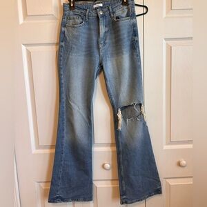 Forever 21 Light Blue Distressed Flare Jeans